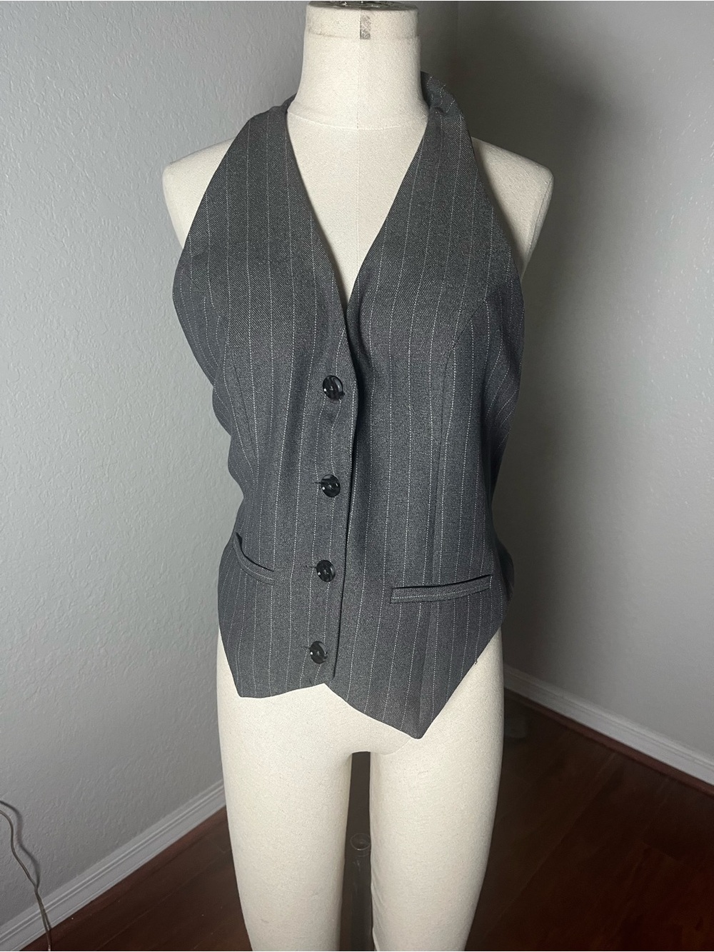 Pinstripe Grey Halter Suit Vest